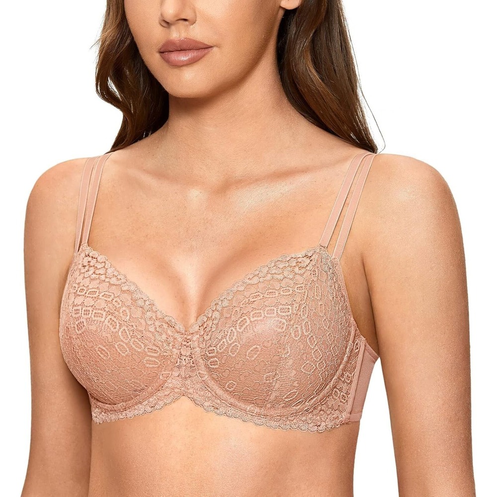 DOBREVA Tan Full Coverage Lace Balconette Bra Beige Underwire 38E